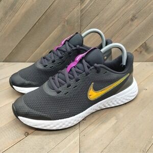 Nike Revolution 5 Running Shoes‎ Womens Sneakers Size 7.5 Black Iridescent Swoos